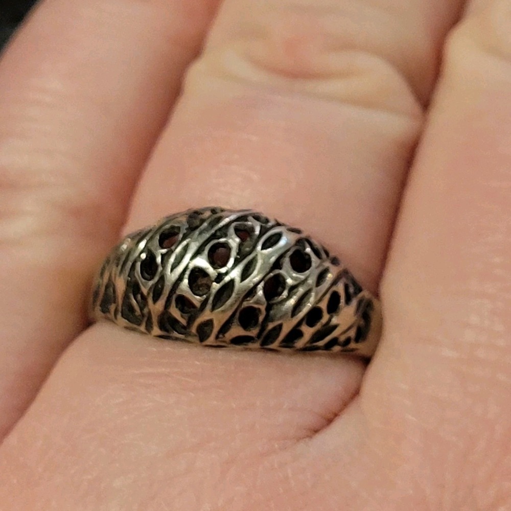 Vintage Sterling Silver Honeycomb Lattice Dome Ring - Size 10 - Signed "S" 925